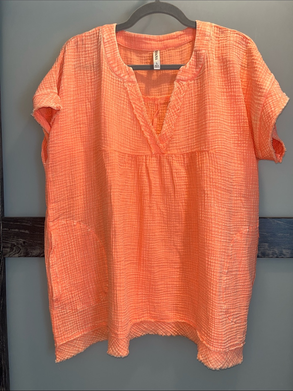 Zenana Outfitters Coral Orange Gauze V-Neck Tunic